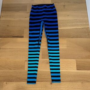 K-DEER Women’s Leggings in Vibrant Blue and Black Stripes